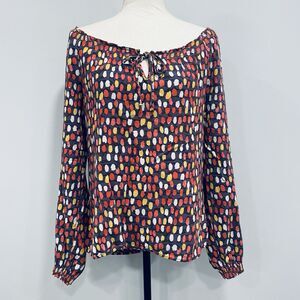 Boden 12 Multicolor Dots Long Sleeve Off The Shoulder Peasant Whimsy Chic Blouse